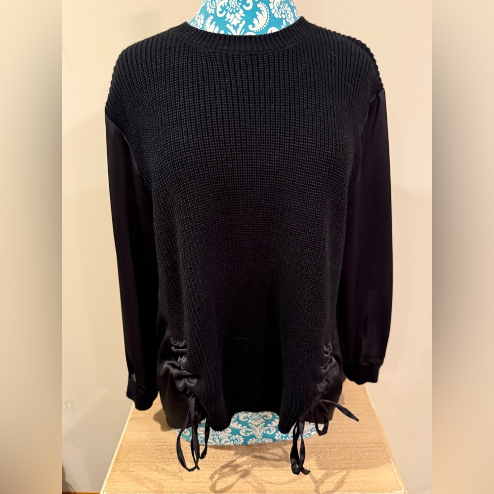 A.Z.I. Black Knit Sweater with Satin Button-down Back & Sleeves